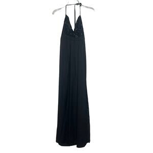 Love Couture Halter Beaded Black Maxi Dress Size XS